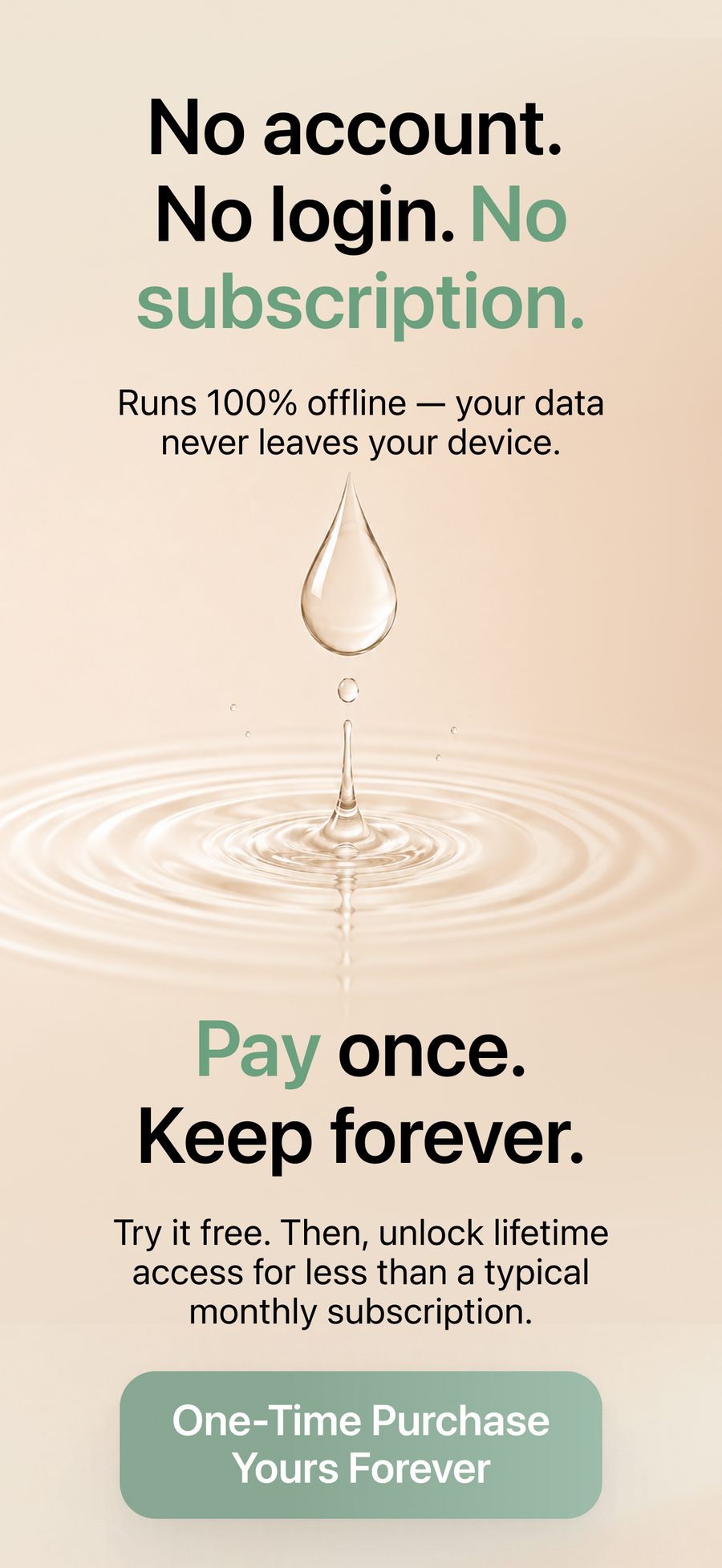 Hydratica no account, no login, pay once